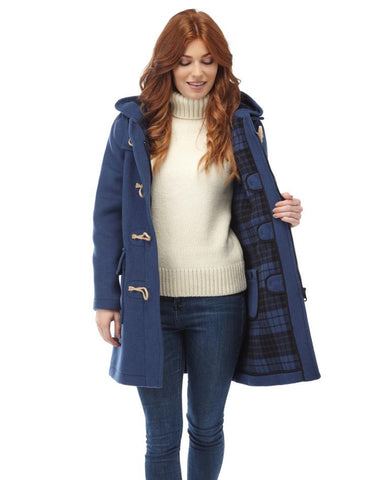 Women's Classic Fit Duffle Coat with Wooden Toggles - Royal Blue