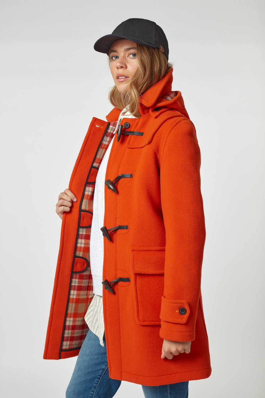 Women's Orange London Classic Fit Duffle With Horn Toggles