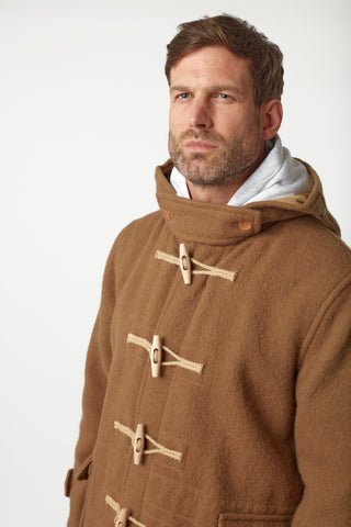 Men's Super Slim Gion Duffle Coat in Raw Wool - Camel
