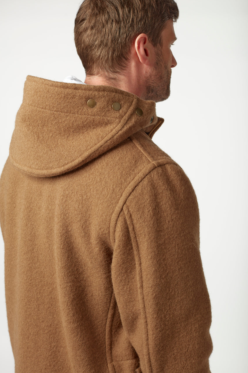 Men's Super Slim Gion Duffle Coat in Raw Wool - Camel