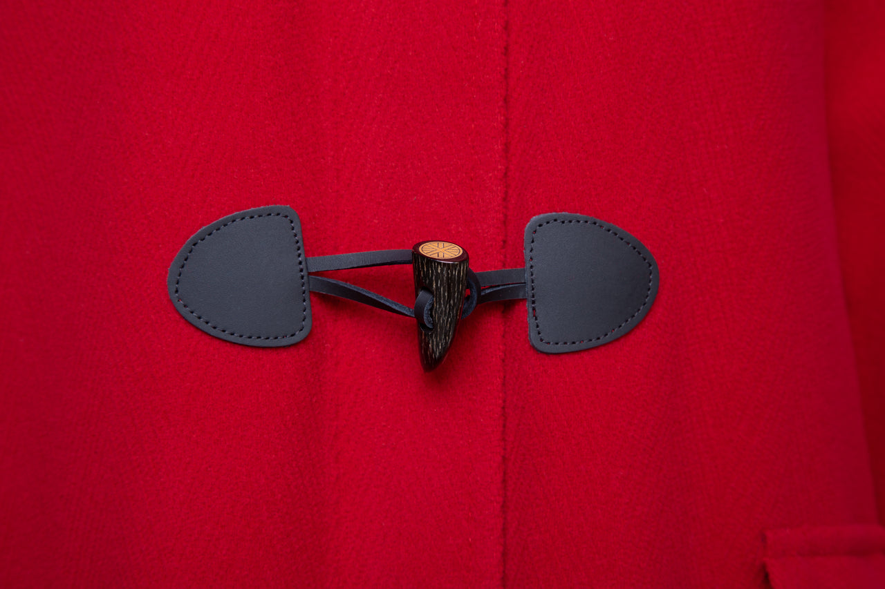 Women's Red Long Elysian Classic Luxury Herringbone With Horn Toggles