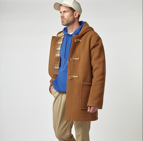 Men's Super Slim Gion Duffle Coat with Wooden Toggles - Camel