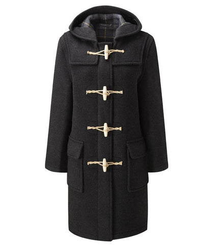 Women's Classic Fit Duffle Coat with Wooden Toggles - Charcoal
