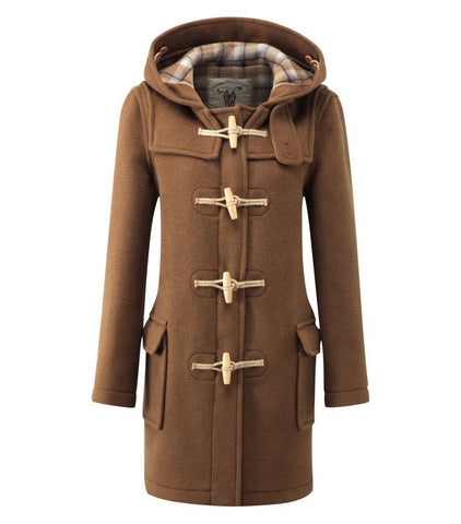 Women's Classic Fit Duffle Coat with Wooden Toggles - Camel